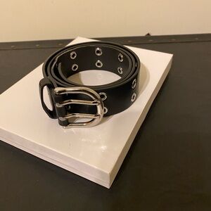 H& M Women’s Black Faux Leather Double Grommet Belt with Silver Buckle